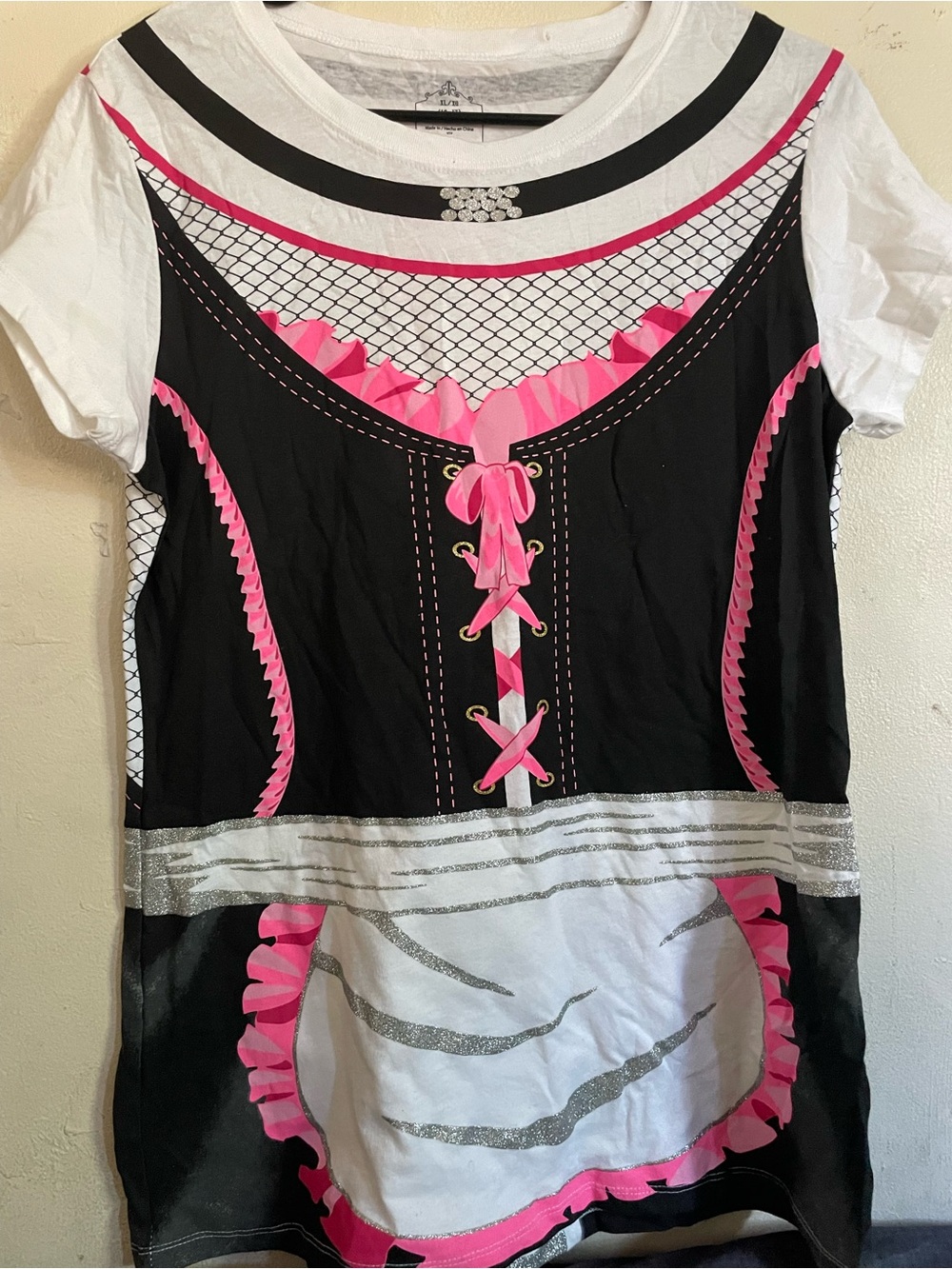 Girls Black & Pink Costume-Style Short Sleeve Top